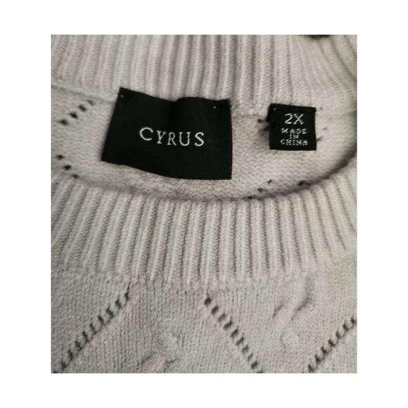 Cyrus Sweater Women's Sz 2X Gray Knit Diamond Pattern Stretch Slinky Crew Neck - Picture 3 of 4
